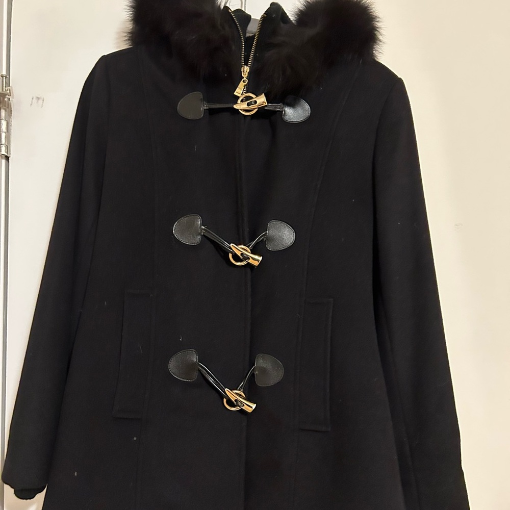 George Simonton Couture, size 6, black wool with gold toggle closures.